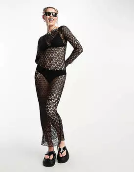 Черное платье макси крючком с разрезным вырезом и длинными рукавами COLLUSION