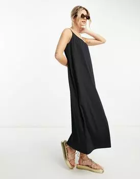 Черное платье макси на бретельках Vero Moda