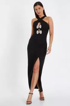 Черное платье макси с бантом спереди QUIZ Clothing