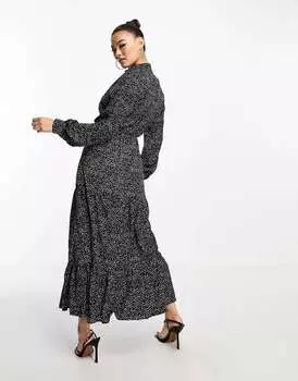 Черное платье макси с цветочным принтом и карманами AX Paris с точечным принтом