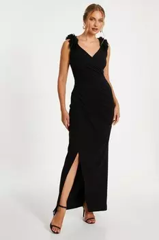 Черное платье-макси с цветочным принтом и бретелями QUIZ Clothing