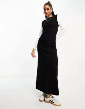 Черное платье макси с длинными рукавами 2 в 1 ASOS DESIGN