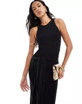 Черное платье макси с драпировкой и завязкой спереди ASOS DESIGN