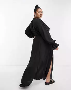 Черное платье макси с глубоким вырезом и крыльями летучей мыши ASOS DESIGN Curve