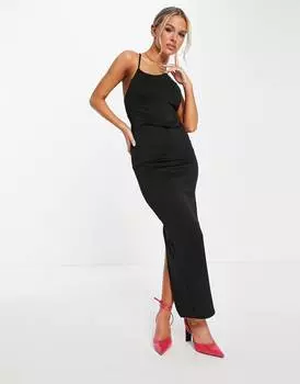 Черное платье макси с корсетом на бретельках ASOS DESIGN
