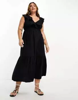 Черное платье макси с оборками River Island