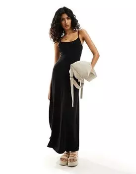 Черное платье макси с овальными бретелями на спине ASOS DESIGN