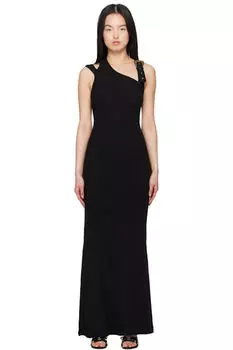 Черное платье макси с пряжкой в стиле барокко Versace Jeans Couture