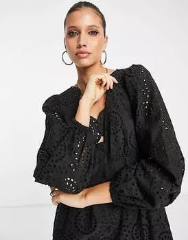 Черное платье макси с пуговицами и фестонами ASOS DESIGN