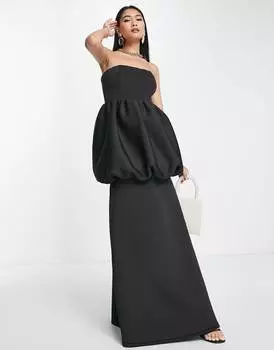Черное платье макси с пузырьками ASOS DESIGN Bardot