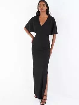 Черное платье макси с V-образным вырезом и крыльями летучей мыши QUIZ, черный