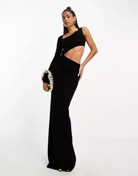 Черное платье макси с вырезом на одно плечо ASOS