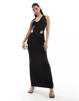 Черное платье макси с вырезом на бедрах ASOS