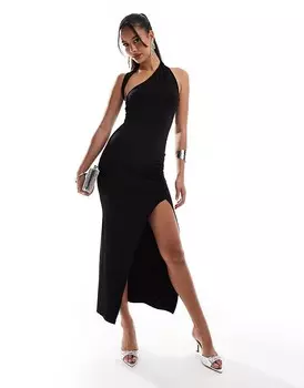Черное платье макси с запахом и рюшами ASOS DESIGN