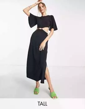 Черное платье макси с золотой отделкой River Island