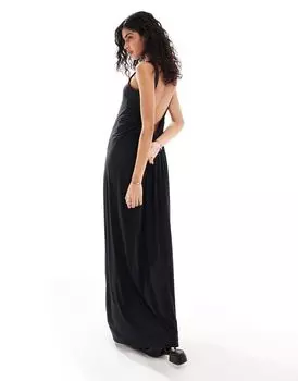 Черное платье макси со сборками и открытой спиной ASOS DESIGN
