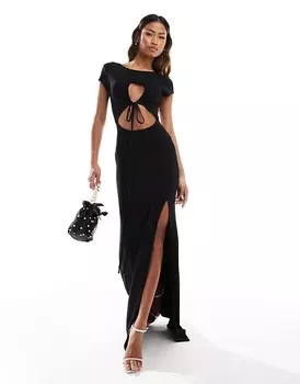 Черное платье макси со сборками и завязками спереди ASOS DESIGN