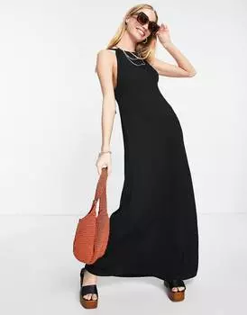Черное платье макси со сборками и открытой спиной ASOS DESIGN