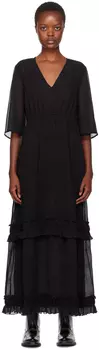 Черное платье-макси со складками GANNI