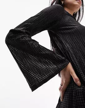Черное платье макси со складками Topshop