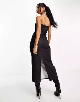 Черное платье миди-бандо с принтом роз ASOS