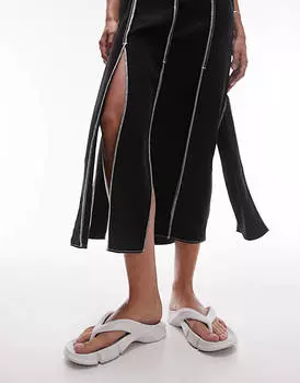 Черное платье миди без рукавов с разрезом и контрастной строчкой Topshop