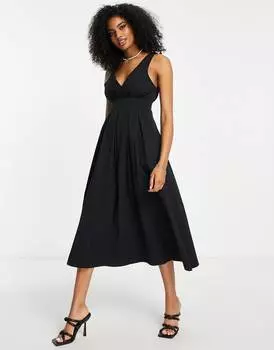 Черное платье миди без рукавов со складками на талии ASOS EDITION