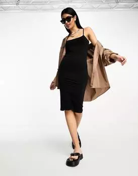 Черное платье миди без швов с лямками ASOS DESIGN