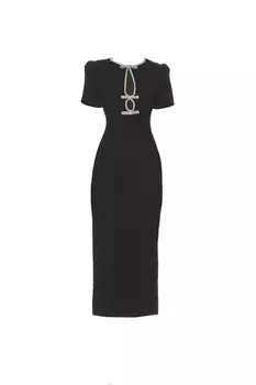 Черное платье миди Diamante Self-Portrait, черный