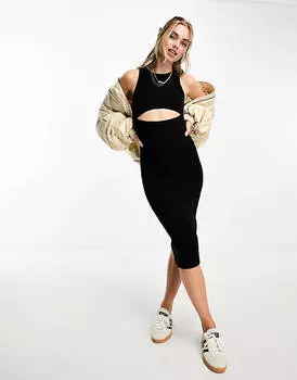 Черное платье миди-гонщицы с вырезами Pull&Bear