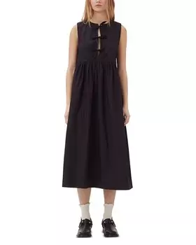 Черное платье миди из хлопкового поплина GANNI, черный