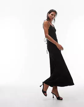 Черное платье миди из кружева и жаккарда Topshop Premium