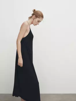 Черное платье миди из лиоцелла Massimo Dutti, черный