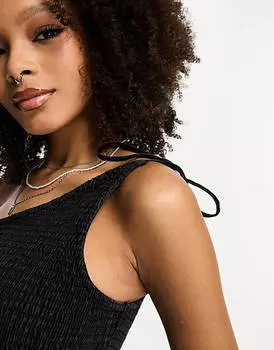 Черное платье миди из мягкого денима с асимметричным вырезом ASOS DESIGN