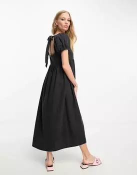 Черное платье миди из мягкого денима с завязками на спине ASOS DESIGN
