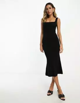 Черное платье миди из мягкой линии с квадратным вырезом ASOS DESIGN