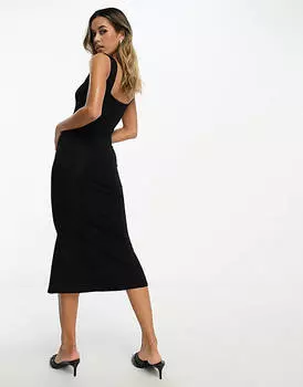Черное платье миди из мягкой линии с квадратным вырезом ASOS DESIGN