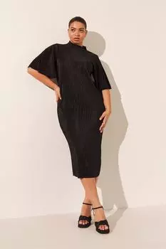 Черное платье миди из плиссированного материала с расклешенными рукавами Simply Be, черный