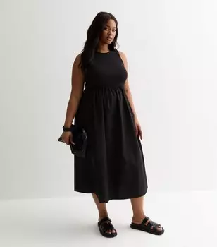 Черное платье миди из трикотажного поплина Curves New Look, черный