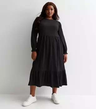 Черное платье миди из жатого джерси Curves New Look, черный