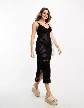 Черное платье миди крючком New Look