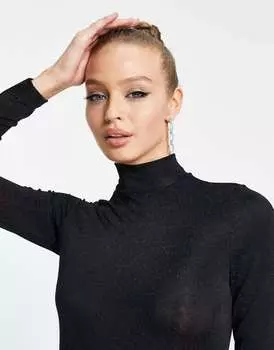 Черное платье миди Monki с высоким воротником
