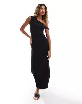 Черное платье миди на одно плечо с закрученными бретелями ASOS DESIGN