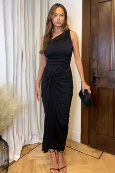 Черное платье миди на одно плечо с декоративной юбкой AX Paris, черный