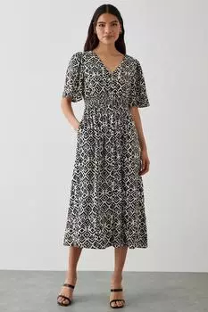 Черное платье-миди на пуговицах с принтом икат Dorothy Perkins, черный