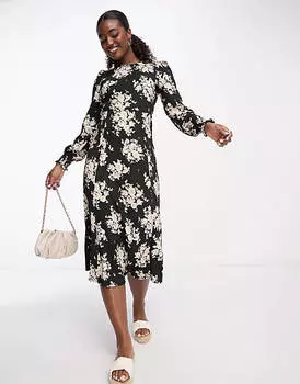 Черное платье миди New Look с цветочным принтом