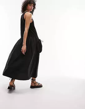 Черное платье миди оверсайз из микса тканей Topshop