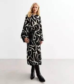 Черное платье-миди с абстрактным принтом и завязкой на спине New Look, черный