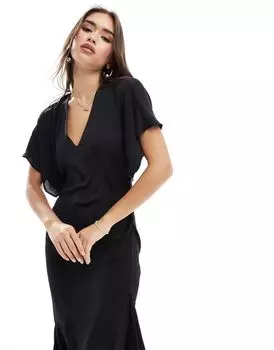 Черное платье миди с асимметричным подолом ASOS