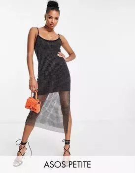 Черное платье миди с бретелями и бисером ASOS DESIGN Petite